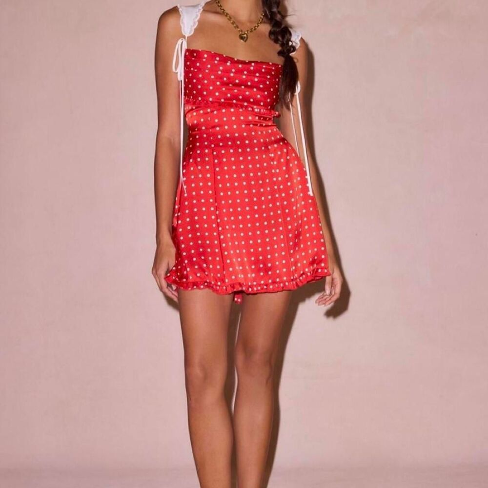 For Love & Lemons x UO Holland Mini Dress | Red / White Polka Dots | M | NWT - Picture 3 of 4